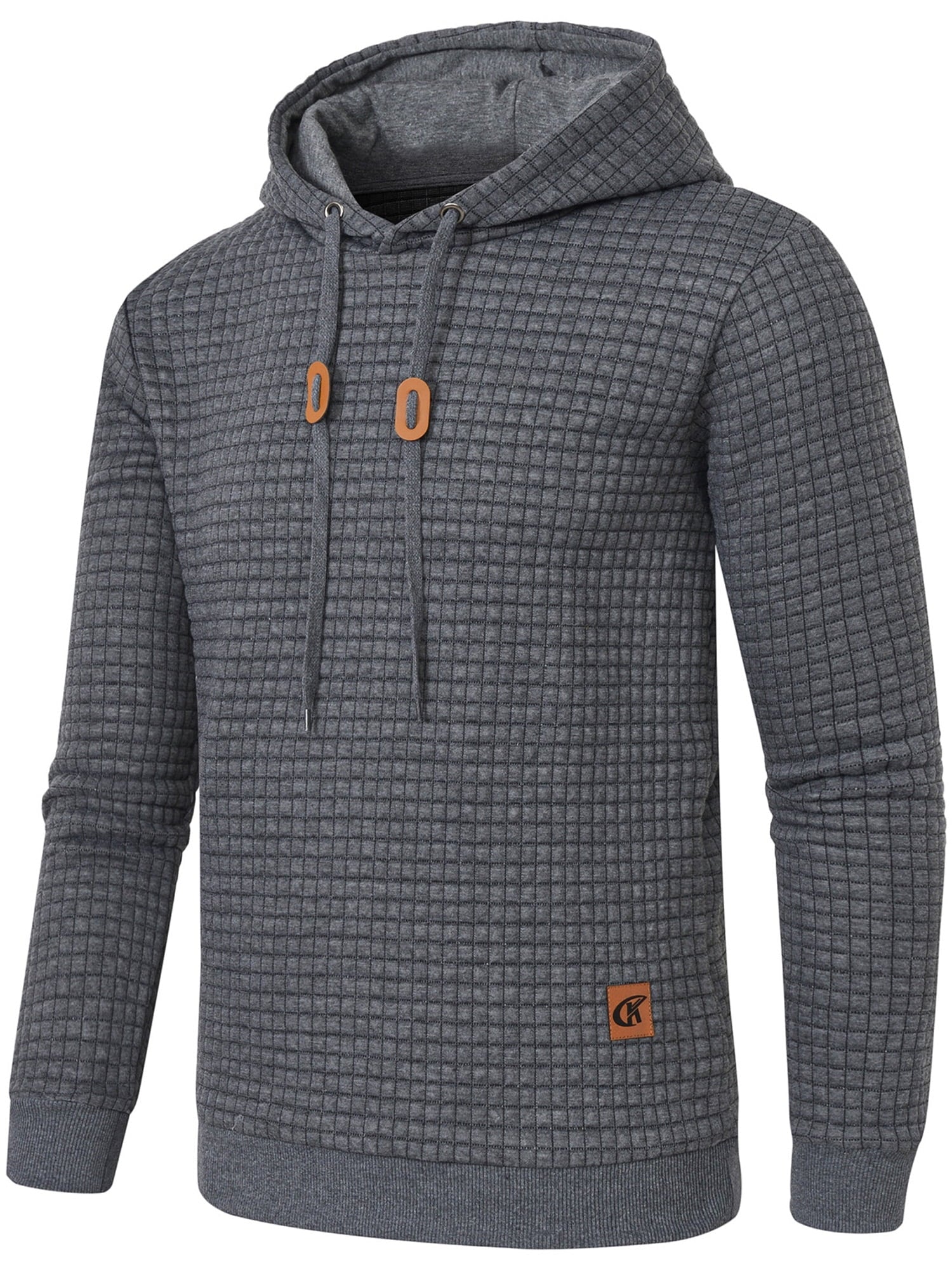 Weilanxin Mens Hooded Sweatshirt Casual Long Sleeve Drawstring Waffle Knit Pullover Hoodies Deepgrey L