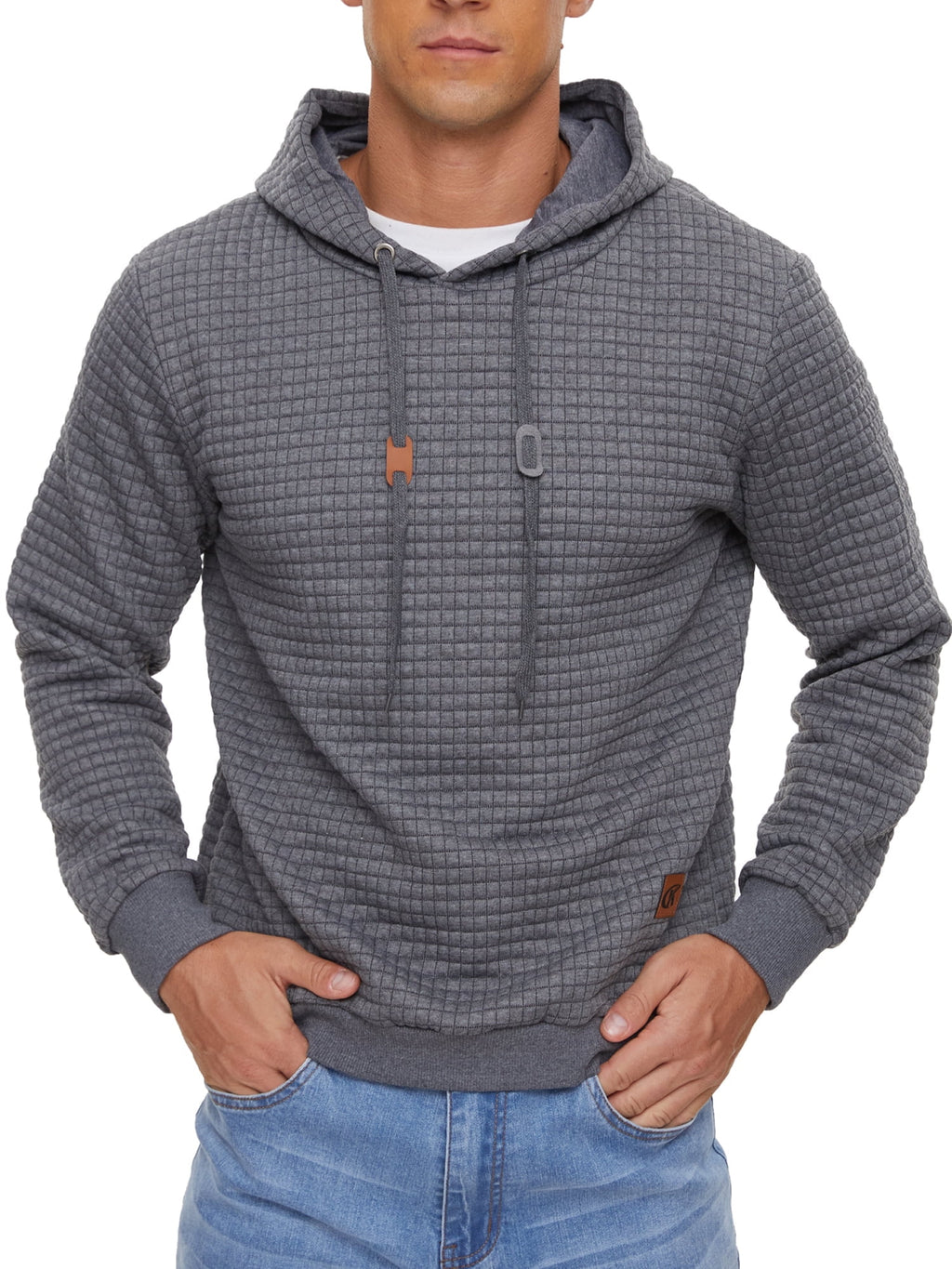 Weilanxin Mens Hooded Sweatshirt Casual Long Sleeve Drawstring Waffle Knit Pullover Hoodies Deepgrey L