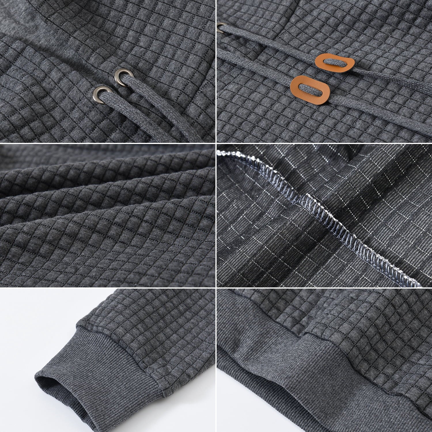 Weilanxin Mens Hooded Sweatshirt Casual Long Sleeve Drawstring Waffle Knit Pullover Hoodies Deepgrey L
